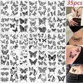 35pcs Realistic Peony Rose Temporary Tattoo Deer Crescent Floral Body Art Waterproof Stickers Lasting Arm Leg Hand Neck Tattoos*