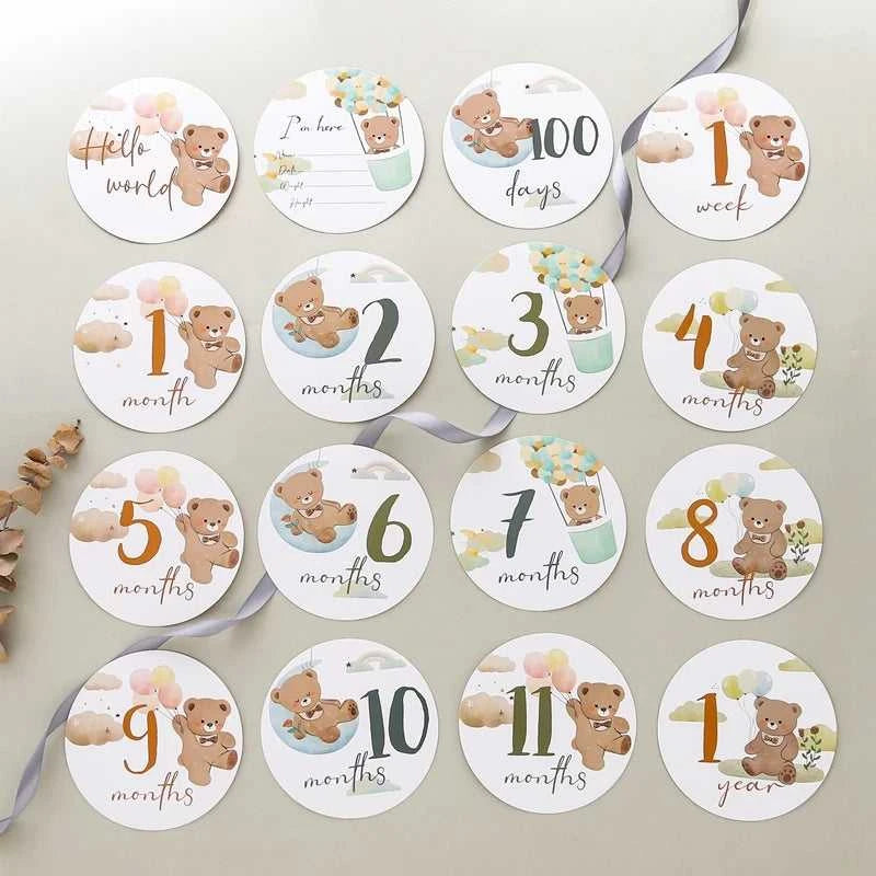 Baby Bear Milestone Number Monthly Memorial Cards Newborn Birthday Gifts Souvenir Newborn Birth Photo Photography Accessories