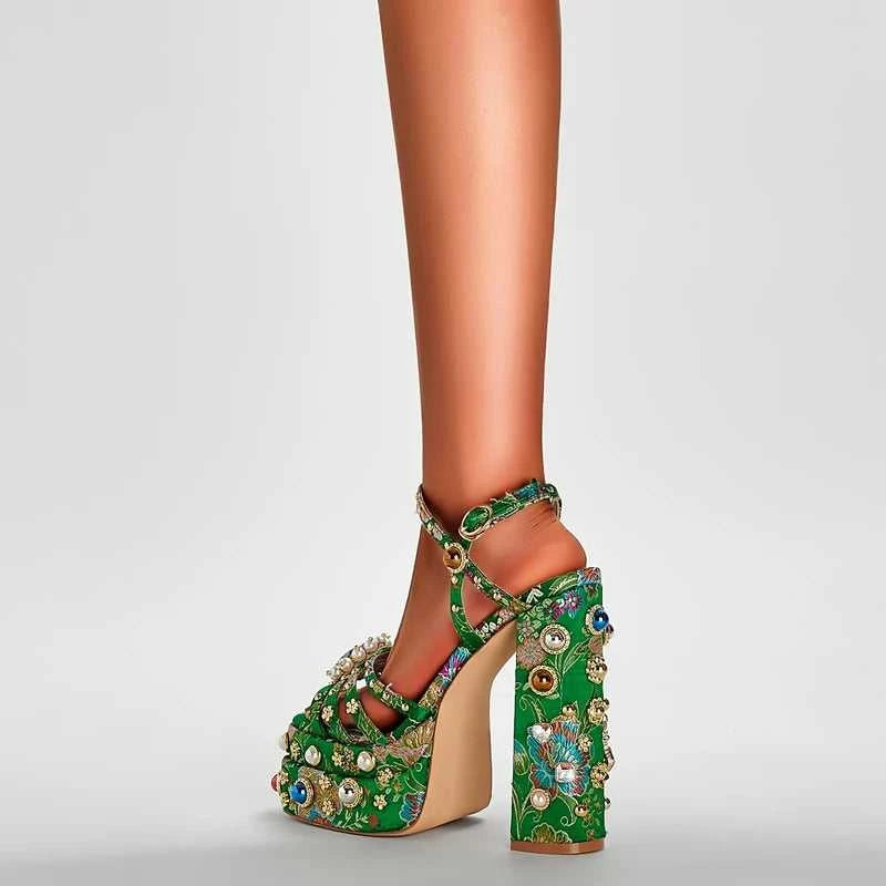Women's New Summer Sandals Waterproof Platform Thick Bottom Water Diamond Pearl Rivet Flower Satin Open Toe High Heel Large The jack market .AU The jack market .AU Step Up Your Style: Trendy Shoes for Every Occasion! $ 138 14:201496390;200000124:200048359