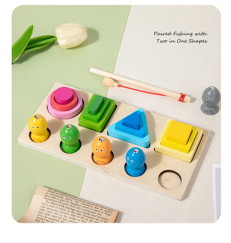Montessori  Wooden Color Shape Cognitive Classification Matching Puzzle Children's Magnetic Fishing Learning Educational Toys