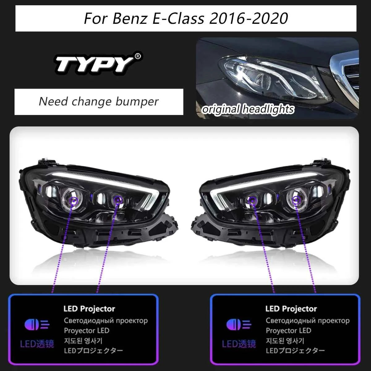 TYPY Car Lights For Benz E-Class W213 Headlights 2016-2023 LED Lamps Daytime Running Lights Dynamic Turn Signal Auto Accessories