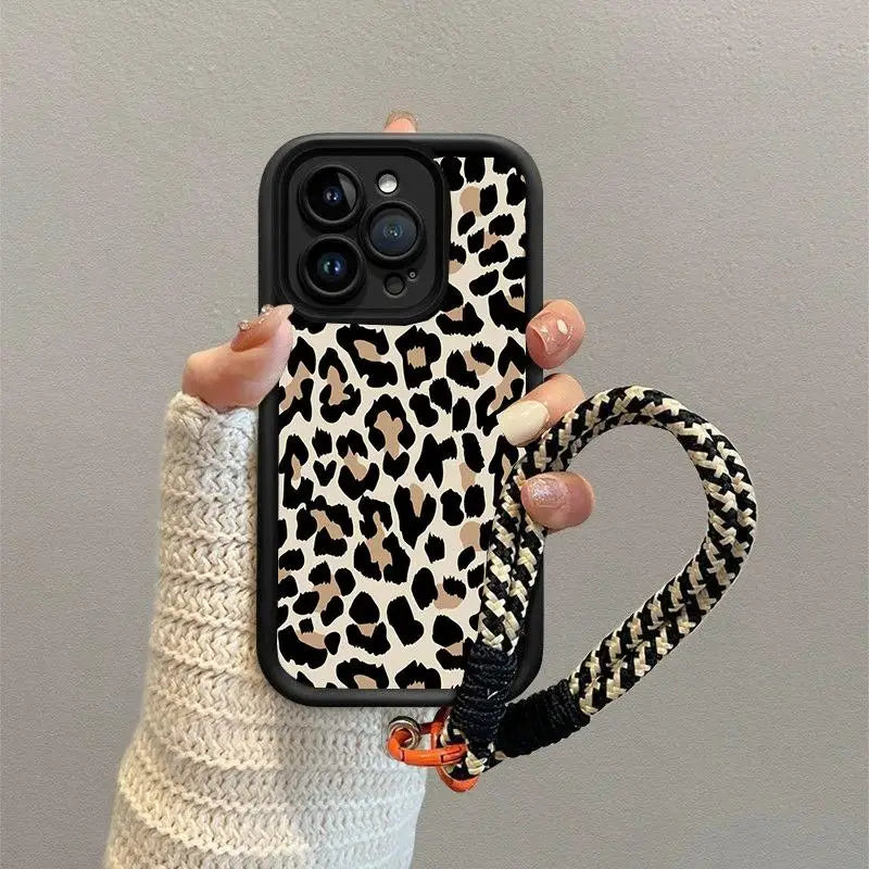 Leopard Print Hang Strap Case for OPPO Reno 12F 11F 10 5G 11 12 8 Pro 8T Reno 7 4G 5 6 Lite A60 A78 A58 A77 A57 A98 A38 A18 A17