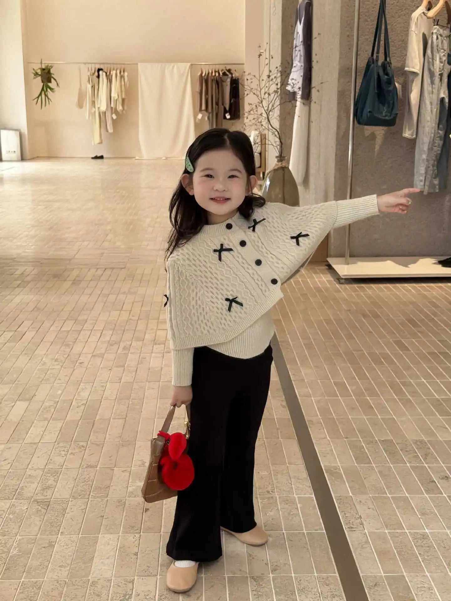 2025 Autumn New Children Clothing Korean Children Clothing Girls Retro Bow Sweater Cape Sweater Two Piece Set The jack market .AU The jack market .AU Mum & Kids: Essential Products for Every Family $ 35 14:193#pant;200000463:200004187#90cm