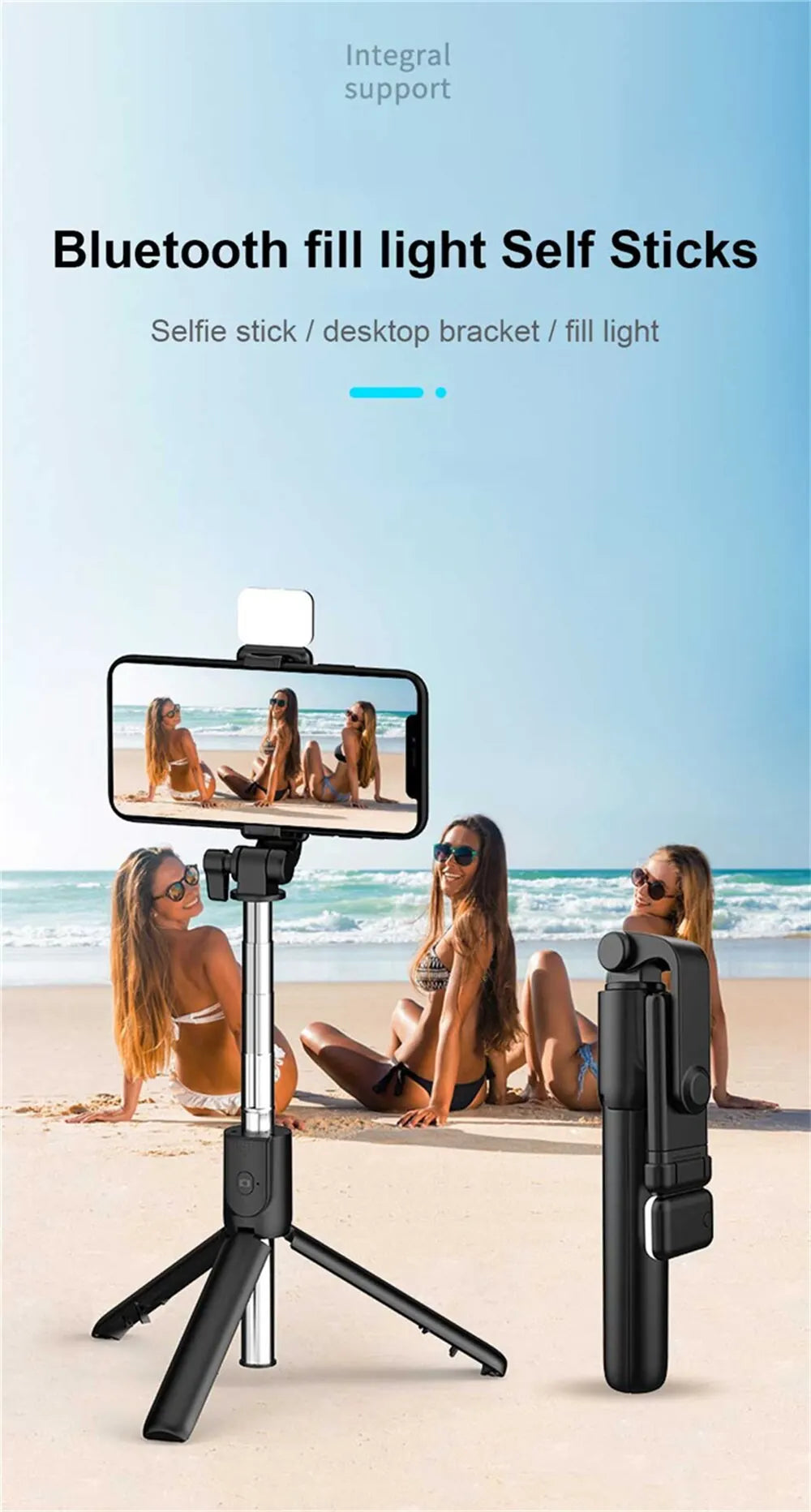 Portable Bluetooth Selfie Stick Tripod Holder with Remote Shutter Fill Light Extendable Wireless Remote Retractable Phone Stand - Jack market 1988Jack Market 1988