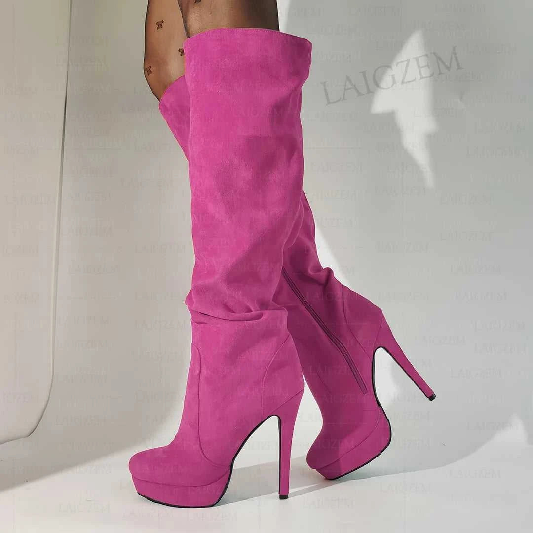 LAIGZEM Women Over Knee High Boots Faux Suede Zip Pleated Thin High Heels Boots Handmade Ladies Shoes Woman Big Size 41 43 45 52 The jack market .AU The jack market .AU Step Up Your Style: Trendy Shoes for Every Occasion! $ 152 14:771#LGZ4823 Red;200000124:698