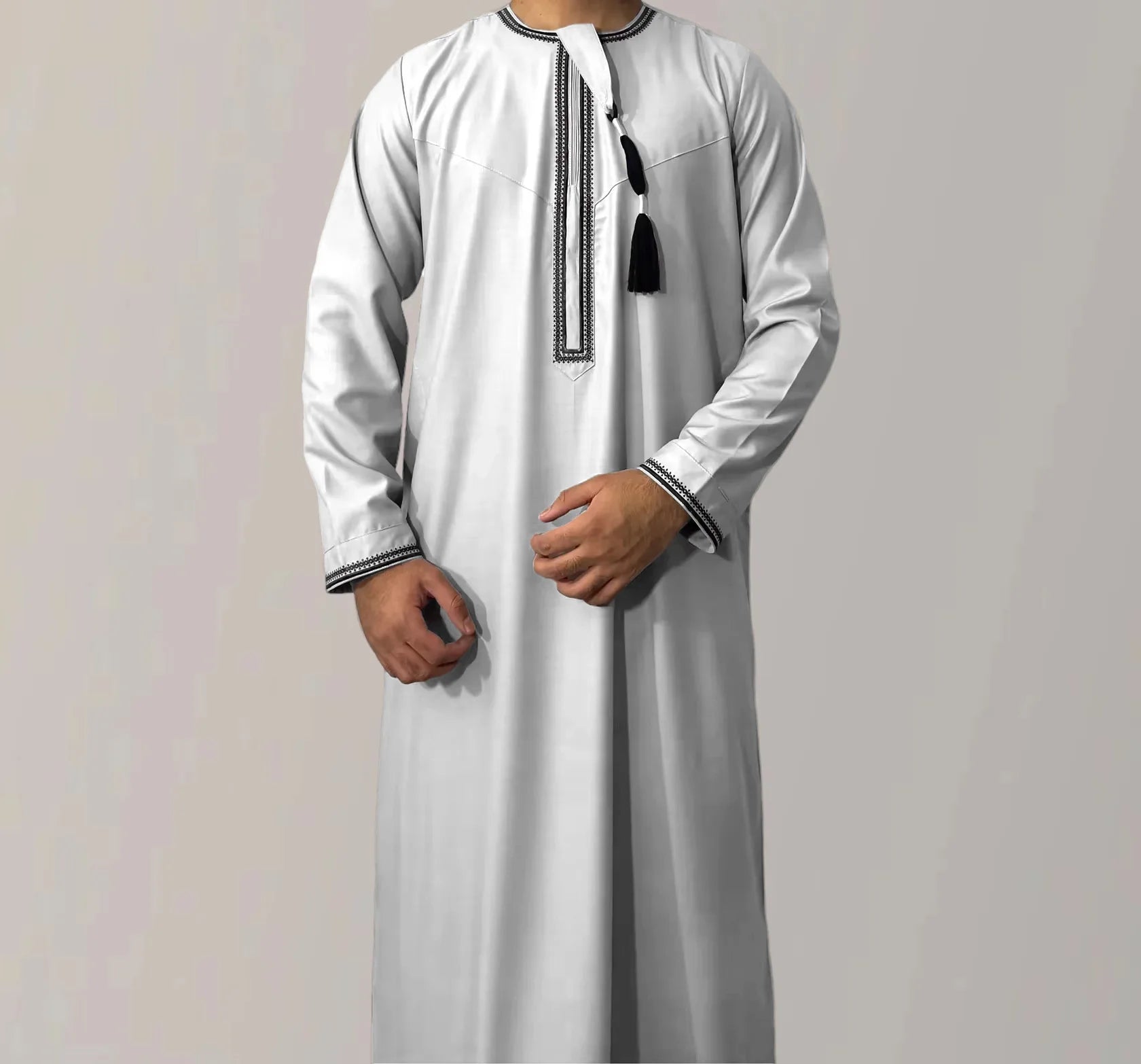 New 2026 Men's Muslim Abayas Dress Long-sleeved Pullover Kaftan Robe Men Jubba Thobe Pakistan Saudi Arab Caftan Islamic Clothing