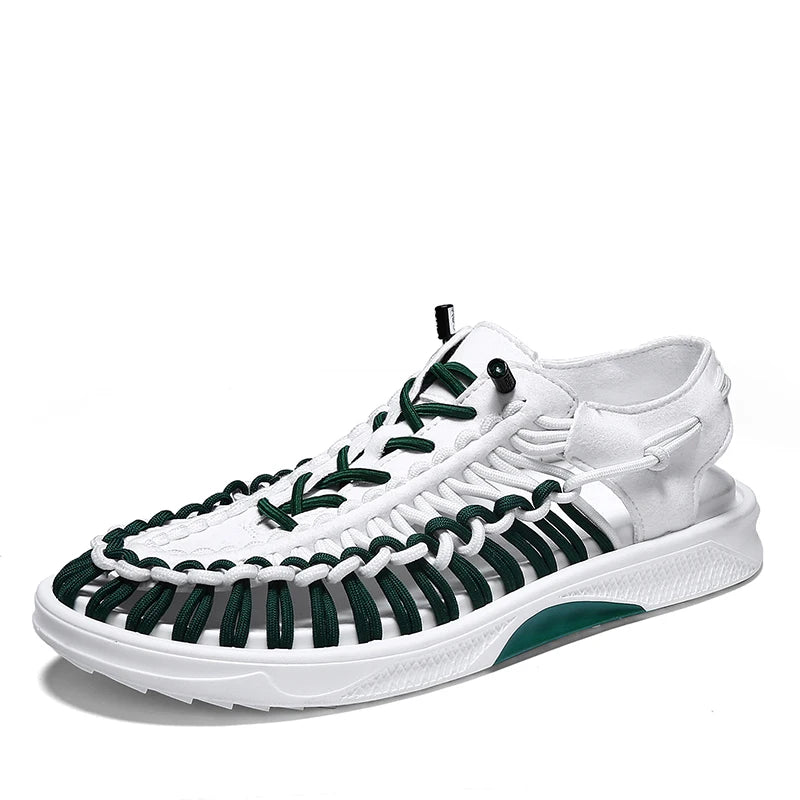 2023 Summer Men's  Sandals Lace Up Hand Woven Sandals Thick Soled Soft Non Slip Casual Shoes High Quality Couple Beach Shoes