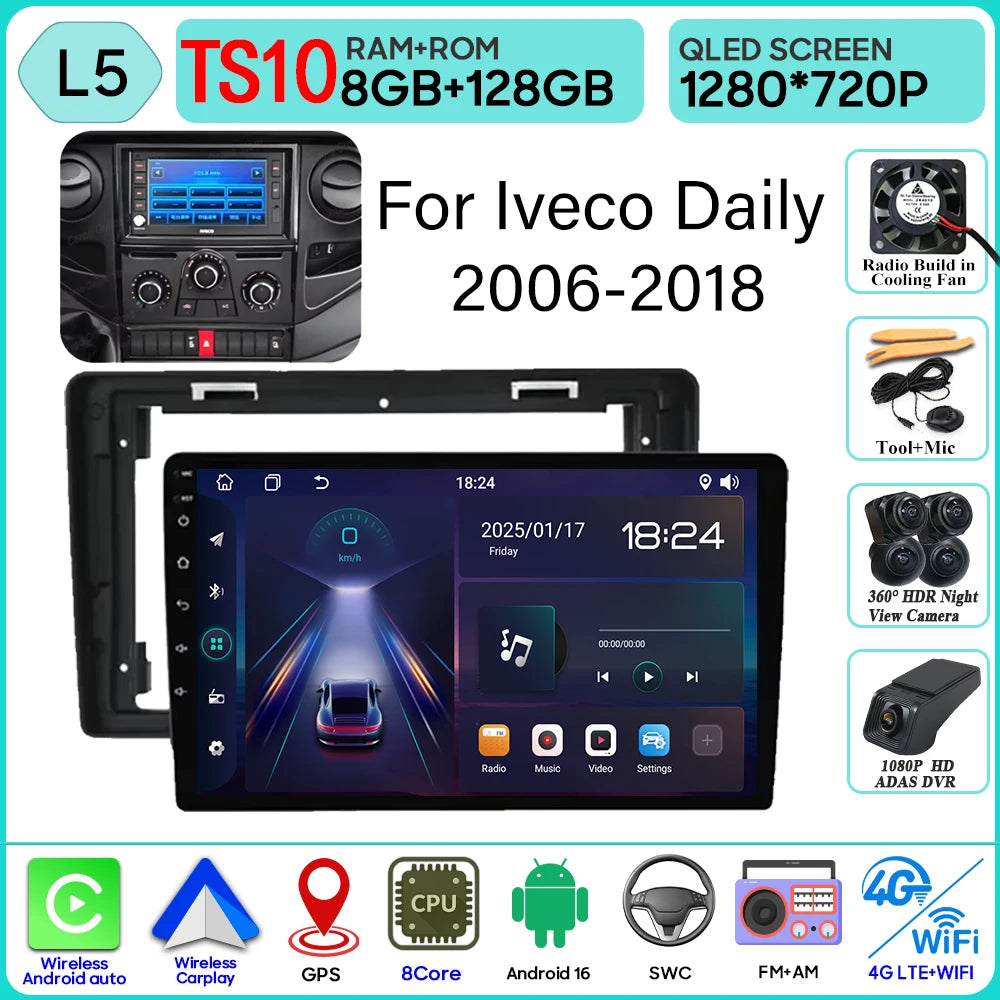 Android 16 Carplay For Iveco Daily 2006-2018 Video Car Radio GPS Navigation Car Monitor Autoradio No 2din Screen GPS DVD Video