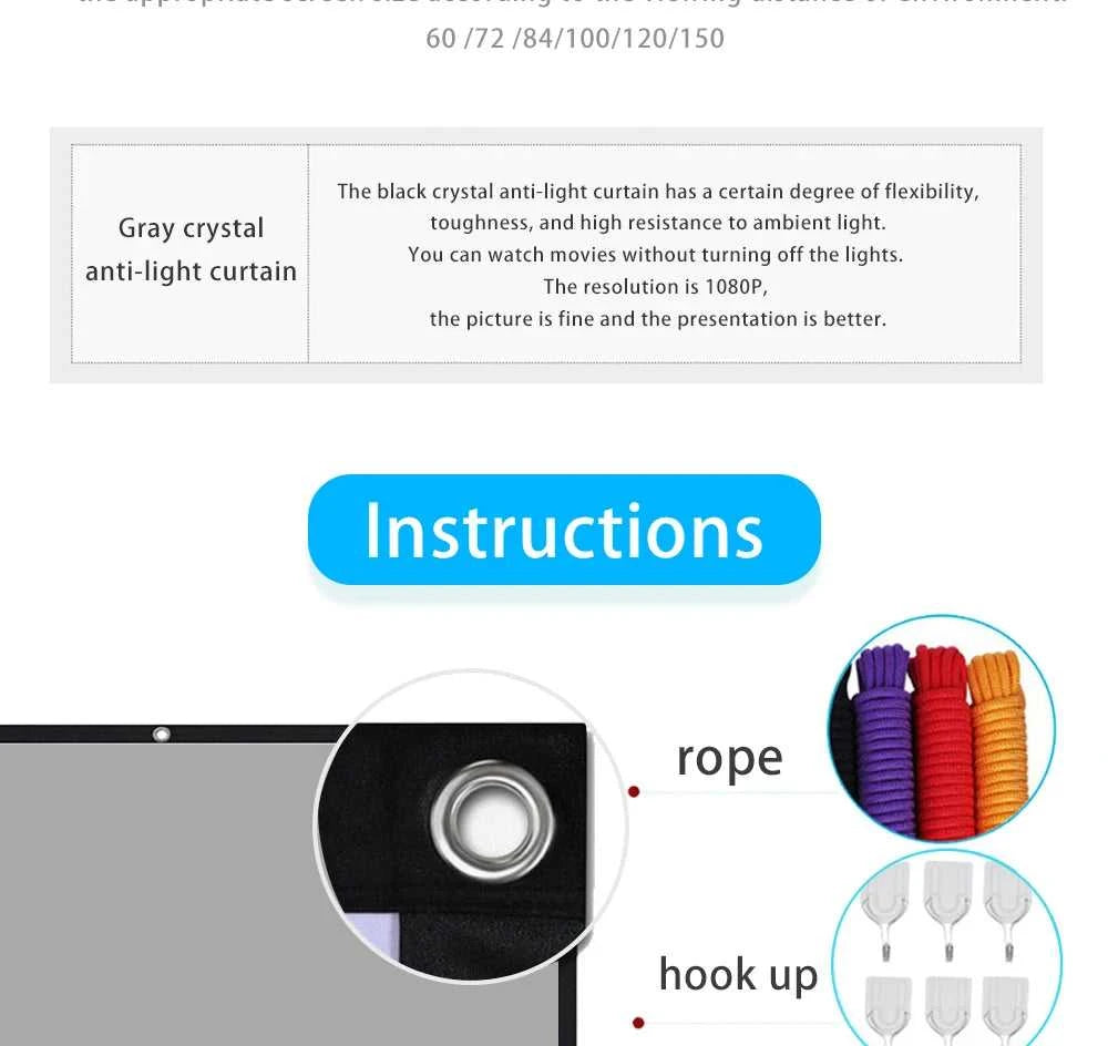 ZHNUWIE Projector Screen 16:9 Metal Anti Light Curtain Reflective Fabric Cloth For YG300 XGIMI H3 HALO Mogo Xiaomi DLP Projector The jack market .AU The jack market .AU Accessories Electronics $ 71 977:202689808