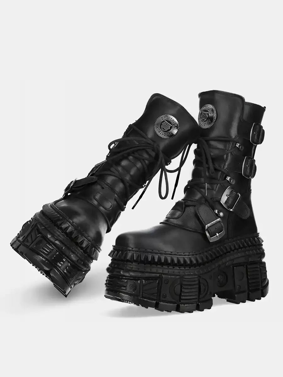 Punk Style Women Boots Lace-up Heel Height Platform Shoes Woman Gothic Ankle Rock Boots Metal Decor Man And Woman Sneakers 2025