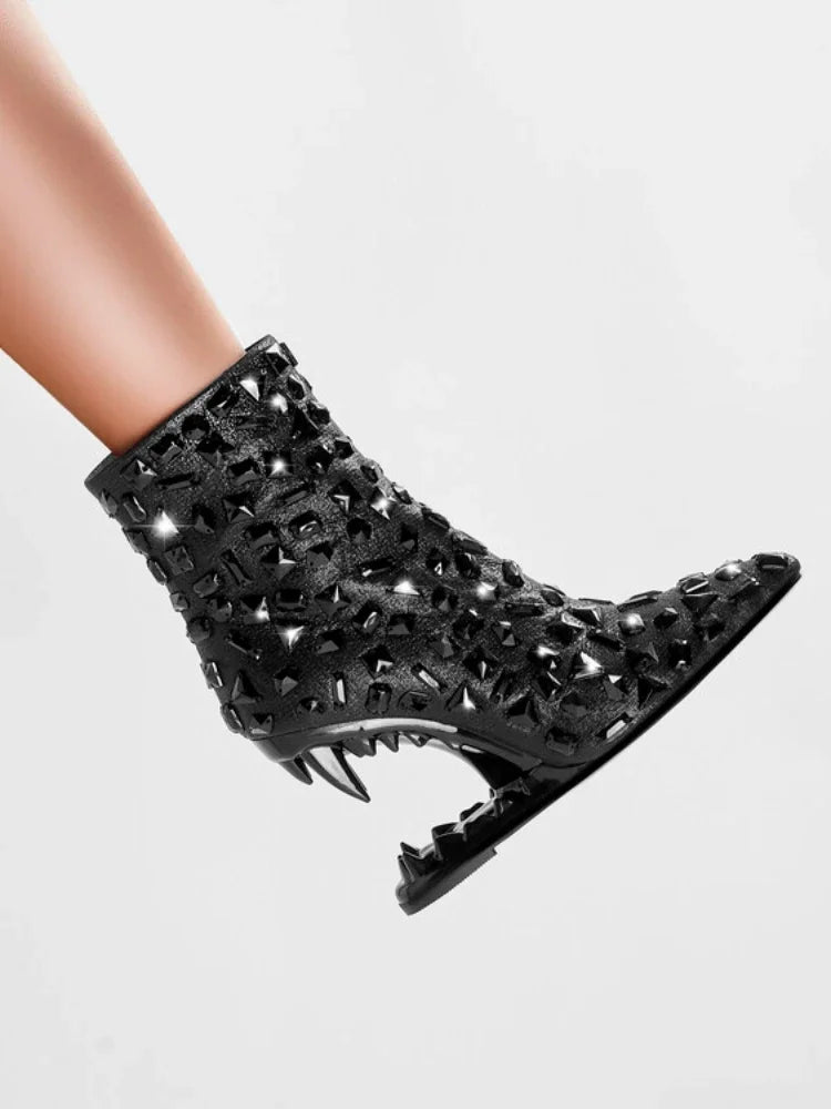 Women's Pointed Tiger Teeth Heel Knee High Elastic Boots Fashionable Over-the-Knee Super High Heel Banquet Show Shoes Autumn Winter