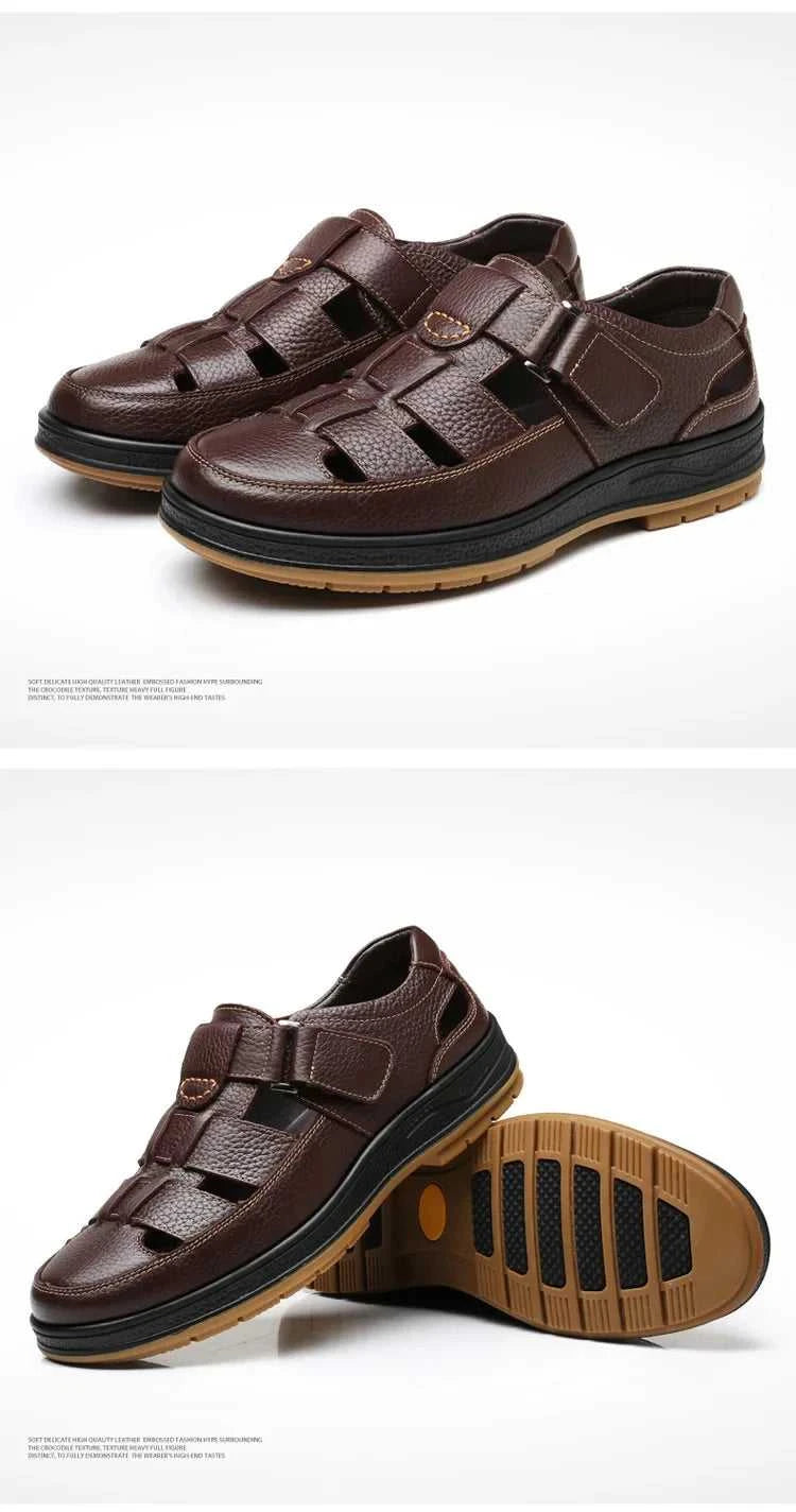 Men's Genuine Leather Sandals Breathable Summer Casual Shoes Soft Bottom Anti-Slip Hollow out Design Comfortable Dad Shoes The jack market .AU The jack market .AU Step Up Your Style: Trendy Shoes for Every Occasion! $ 74 14:193;200000124:200000364
