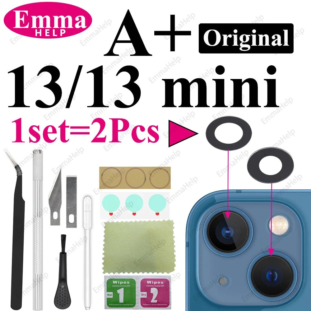 Sapphire Camera Lens Glass for iPhone 15/14/13/12/11 Pro Max Plus Mini - Complete Repair Kit with Adhesive