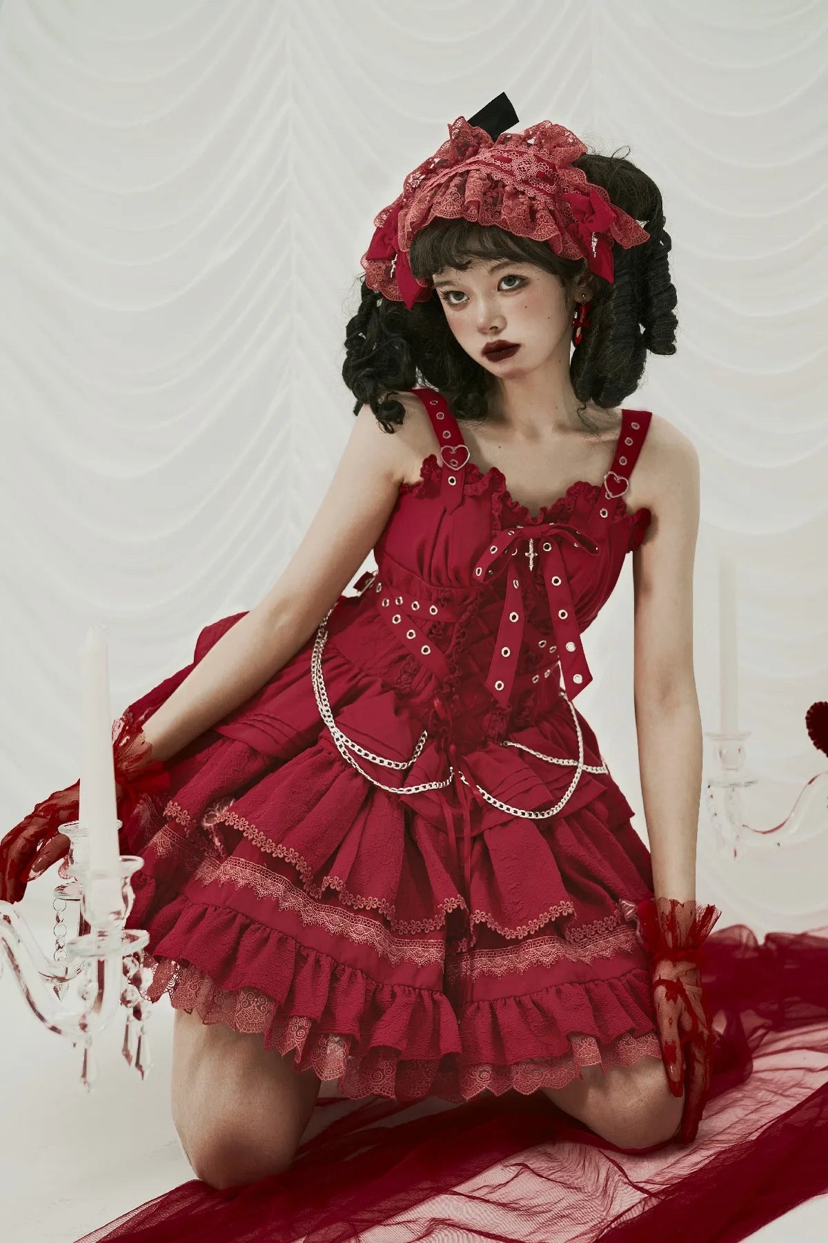 Gothic Lolita JSK Dress with Bow & Spaghetti Straps - Chic Mini Dress & Waistcoat Set for Sweet Style