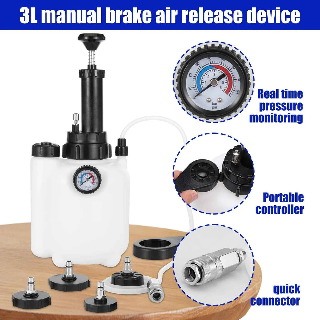 Car Manual Brake Fluid Bleeder Kit 3L Vacuum Brake Pressure Fluid Pump Professional Brake Flush Machine Pneumatic Brake Bleeder
