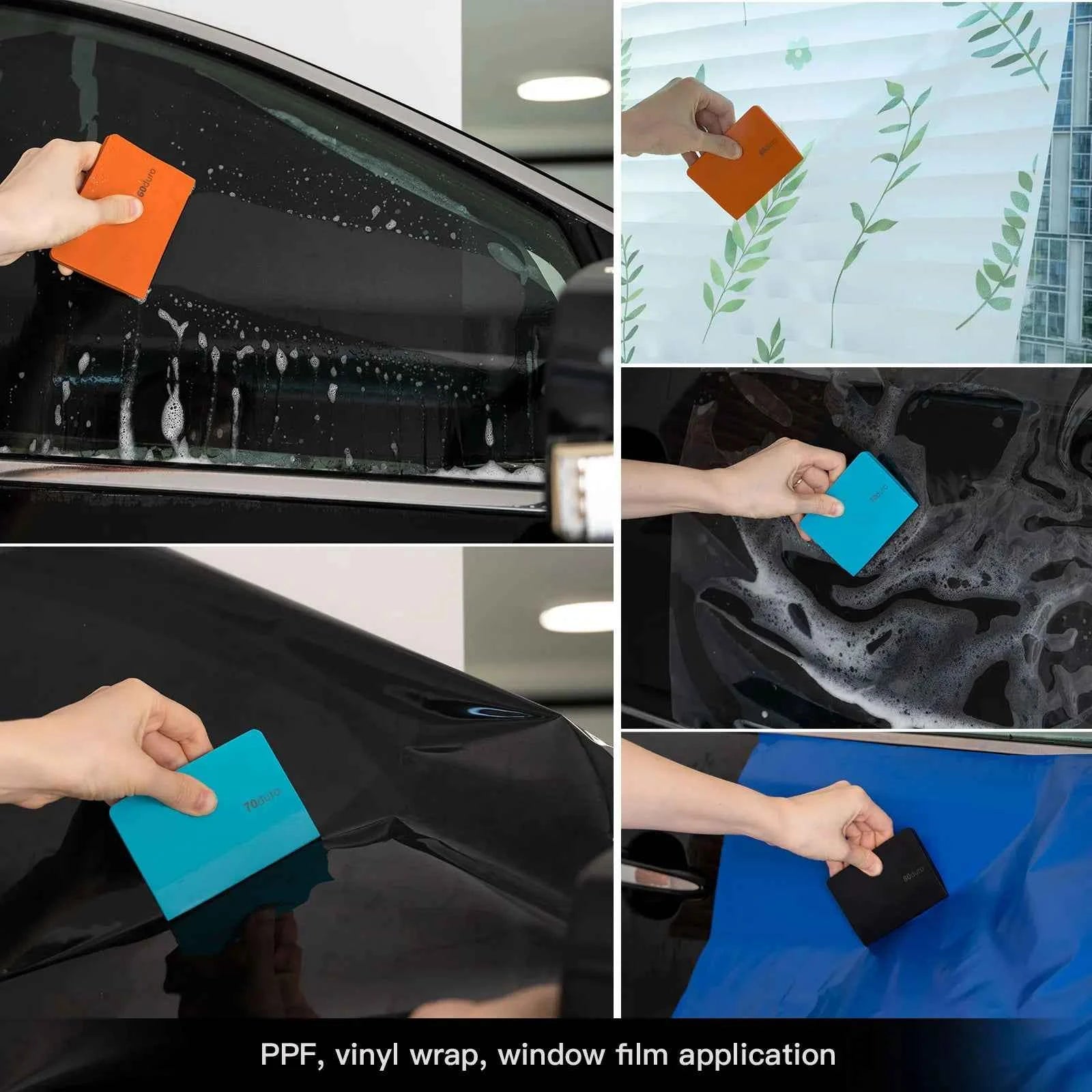 FOSHIO Rubber Scraper Set with Different Hardness Carbon Film Wrapping Squeegee Window Tint Water Remover Glass Cleaning Tool