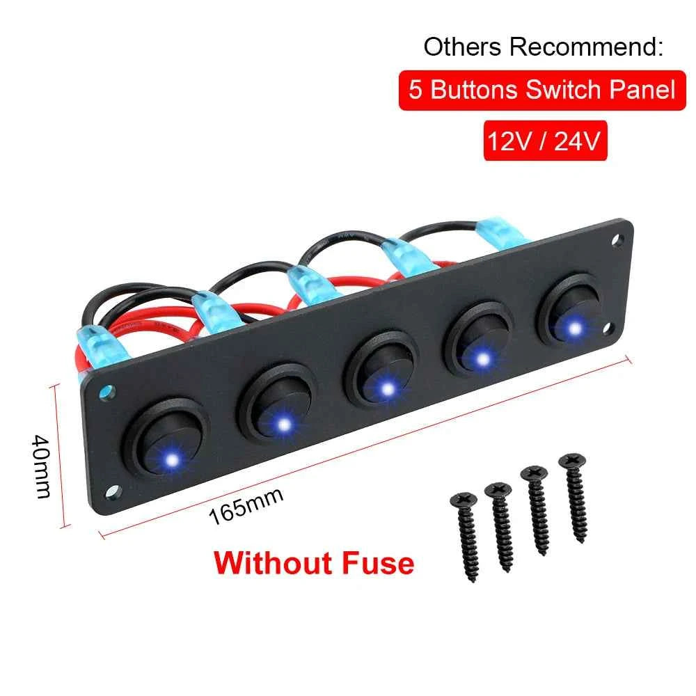 12V 24V 6 Buttons Car Switch Panel 15A Fuse Marine Circuit Breaker Voltmeter Tester Light Toggle USB Chargers 3.0 Auto Splitter