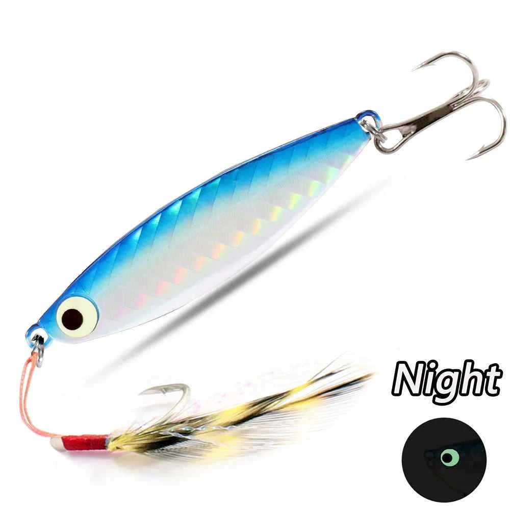 Fishing Lures Metal Jig Spinning Spoon Feather Carbon Hook Hard Artificial Bait Luminous Eye Sinking Casting Bass Tackle Pesca The jack market .AU The jack market .AU Fishing Gear $ 21 14:29#Fishing Lure A
