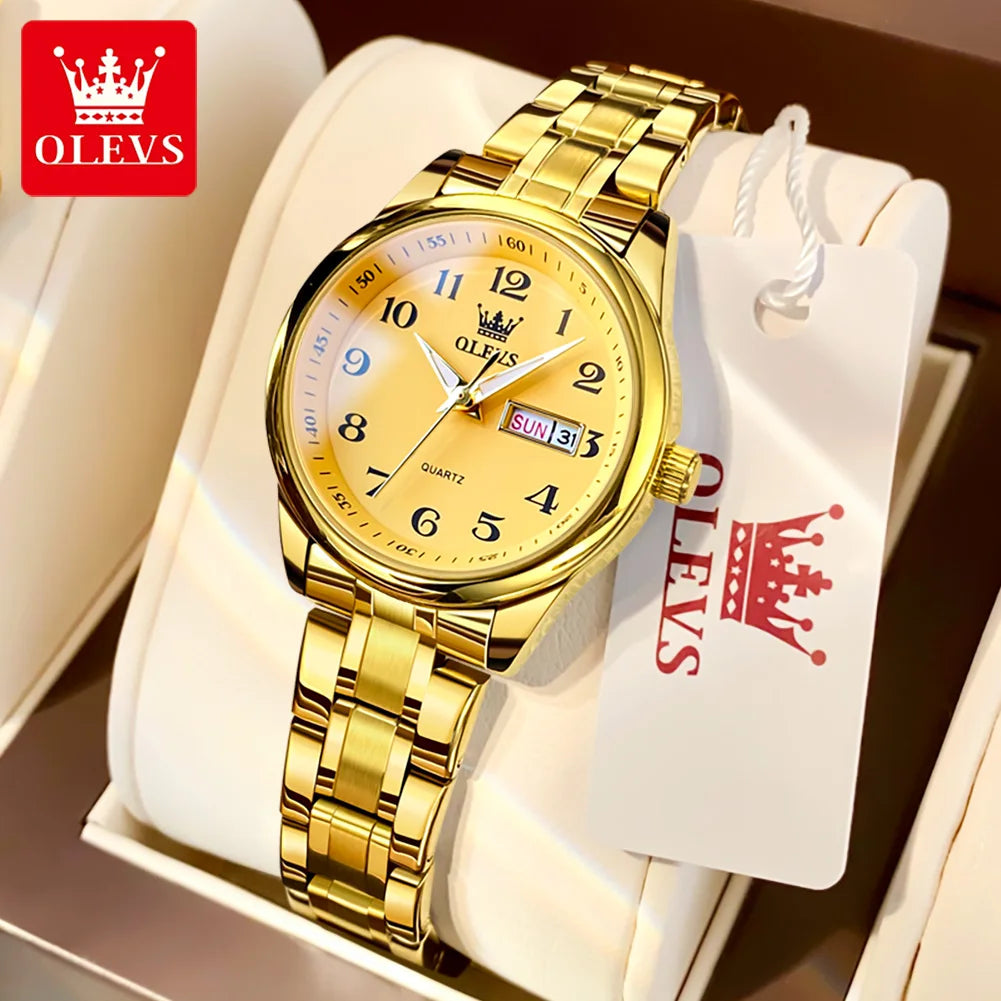 OLEVS Elegant Women's Quartz Watch - Luminous, Waterproof Stainless Steel Dress Wristwatch with Week & Date Display
