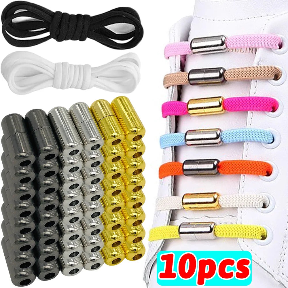 No Tie Shoe Laces Metal Capsule Lock Elastic Laces Sneakers Flat Shoelaces Without Ties Kids Adult Quick Shoes Lace Rubber Bands