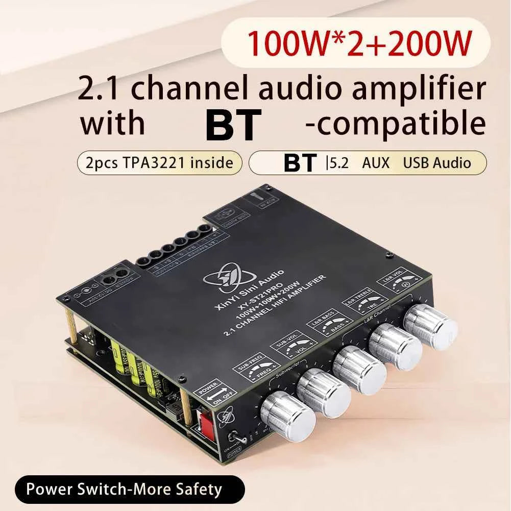 XY-ST21PRO Compact 2.1Channel TPA3255 BT Digital Power Amplifier Board 100W*2+200W High Low Tone Subwoofer Power Amplifier Board