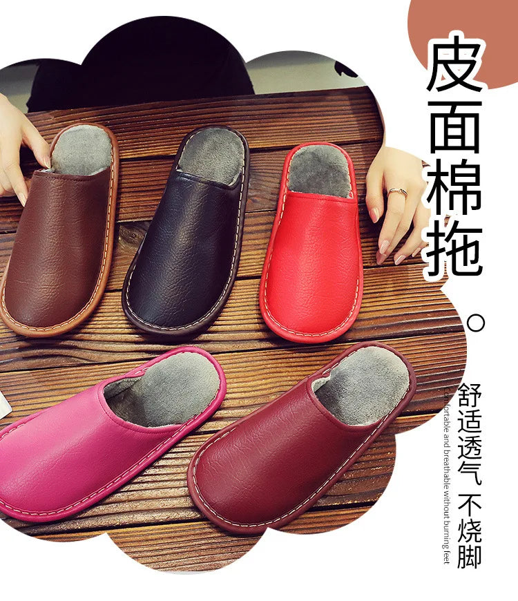 Soft Short Plush Men's Slippers Plus Size 44-45 Indoor Leather Slippers Winter Fashion Shoes 2026 New Unisex Home Slippers