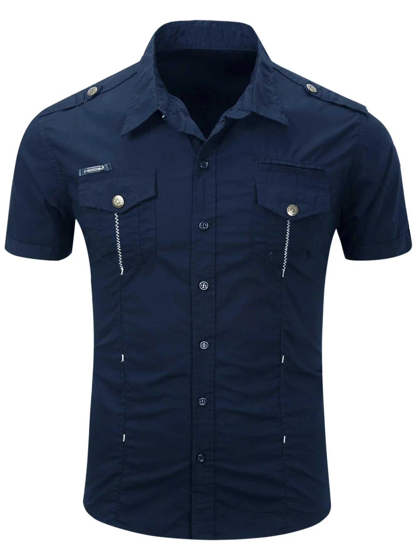 Fredd Marshall 2023 Summer New Men 100% Cotton Cargo Shirt Short Sleeve Casual Pocket Work Military Shirts Male Solid Color Tops The jack market .AU The jack market .AU Men Fashion $ 41 14:193;5:100014065