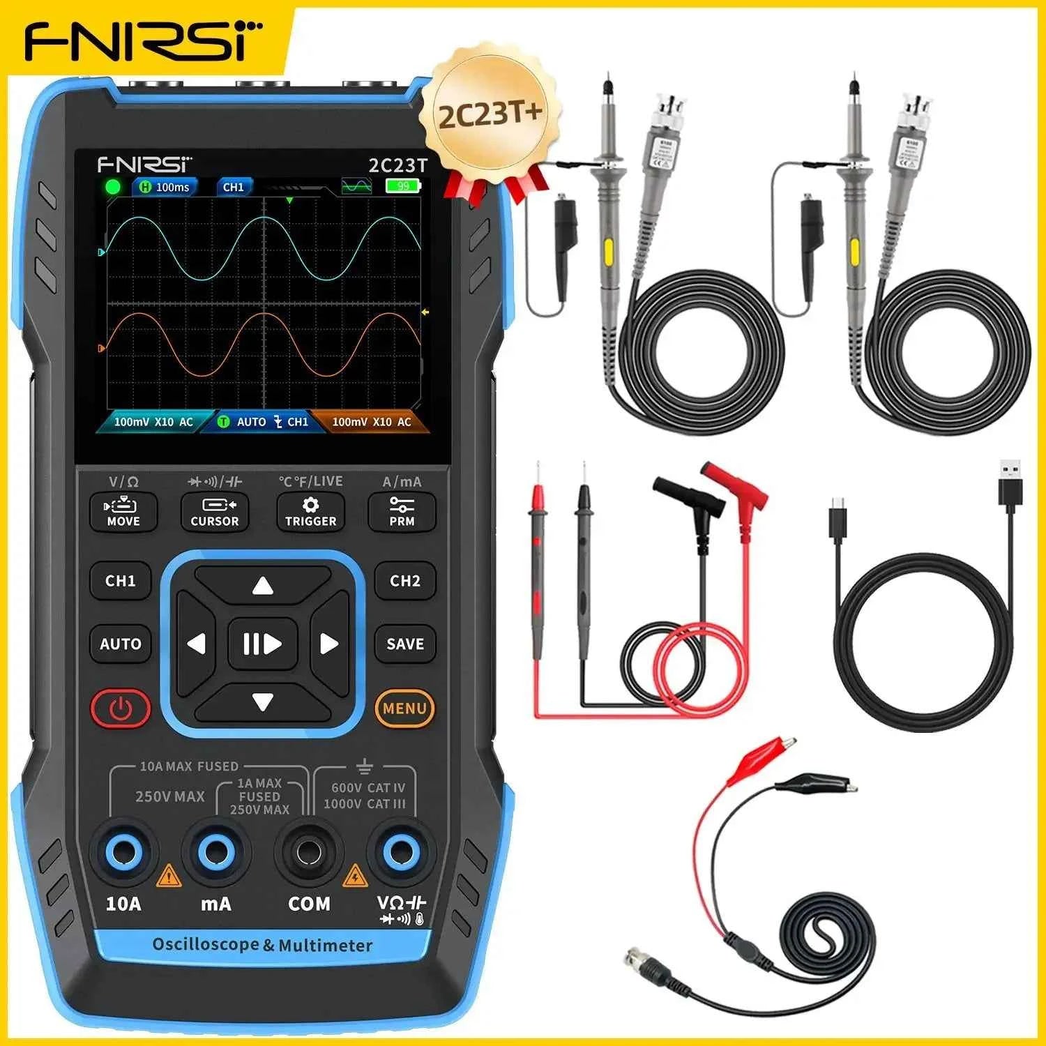 FNIRSI Handheld 50MHz Dual Channel Oscilloscope & Multimeter - 3-in-1 Automotive Signal Generator