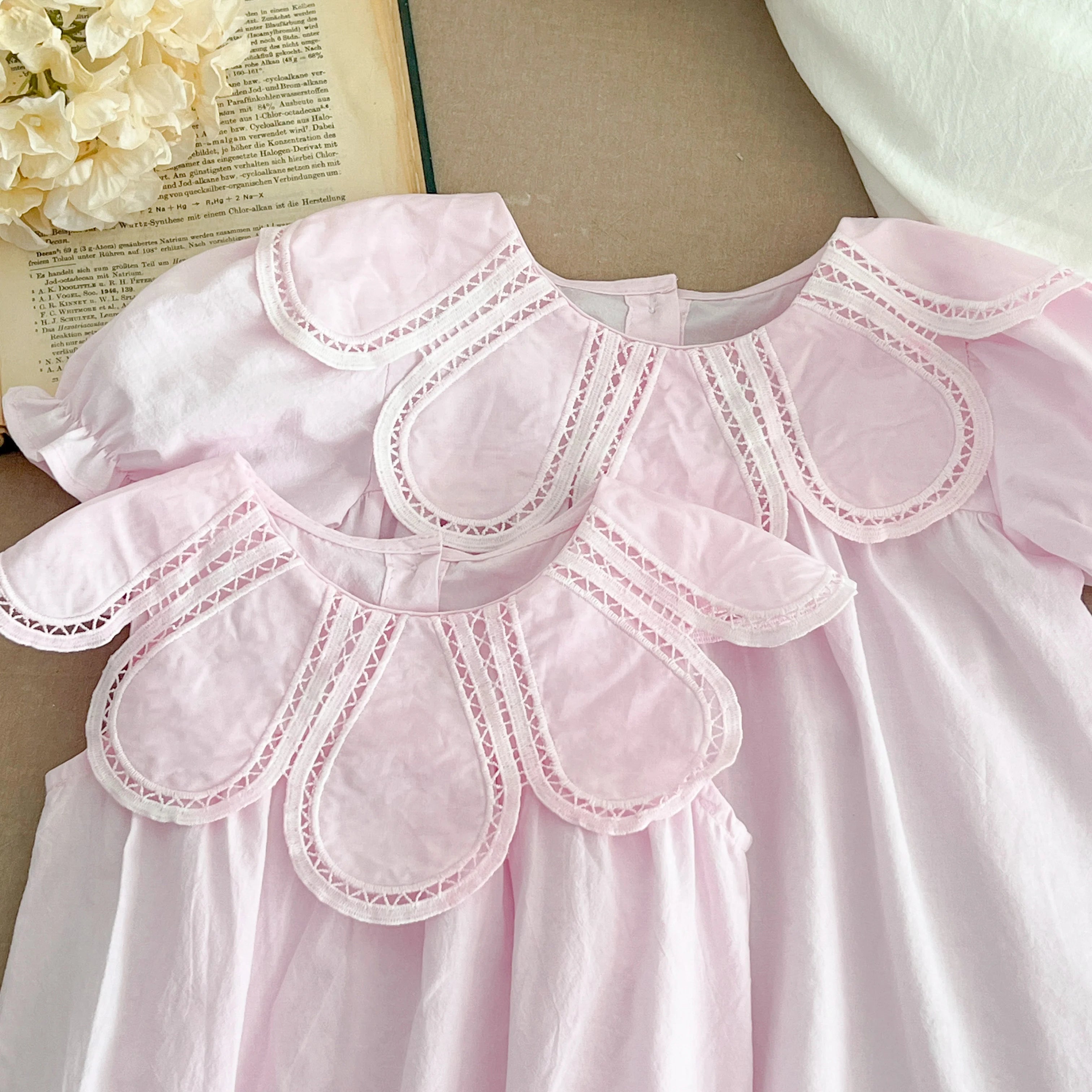 Sisters Dress Summer Kids Princess Dresses Short Sleeved Cotton Solid Color Splicing Infant Baby Romper Baby Girl Party Dress