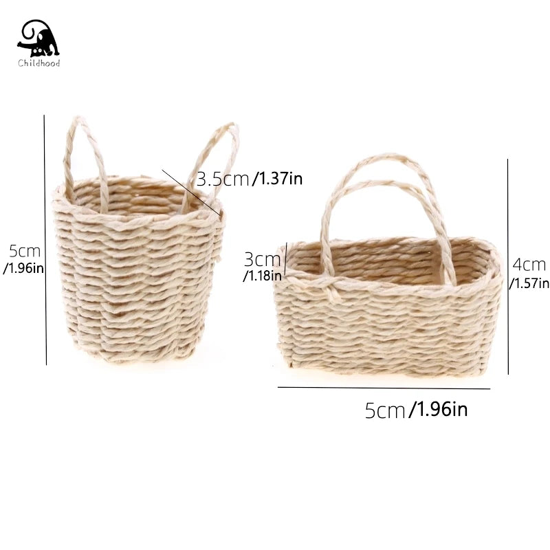 1:12 Straw Basket Simulation Food Basket Model Toys for Doll House Decoration 1/12 Dollhouse Miniature Accessories