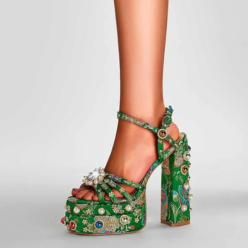 Women's New Summer Sandals Waterproof Platform Thick Bottom Water Diamond Pearl Rivet Flower Satin Open Toe High Heel Large The jack market .AU The jack market .AU Step Up Your Style: Trendy Shoes for Every Occasion! $ 138 14:201496390;200000124:200048359