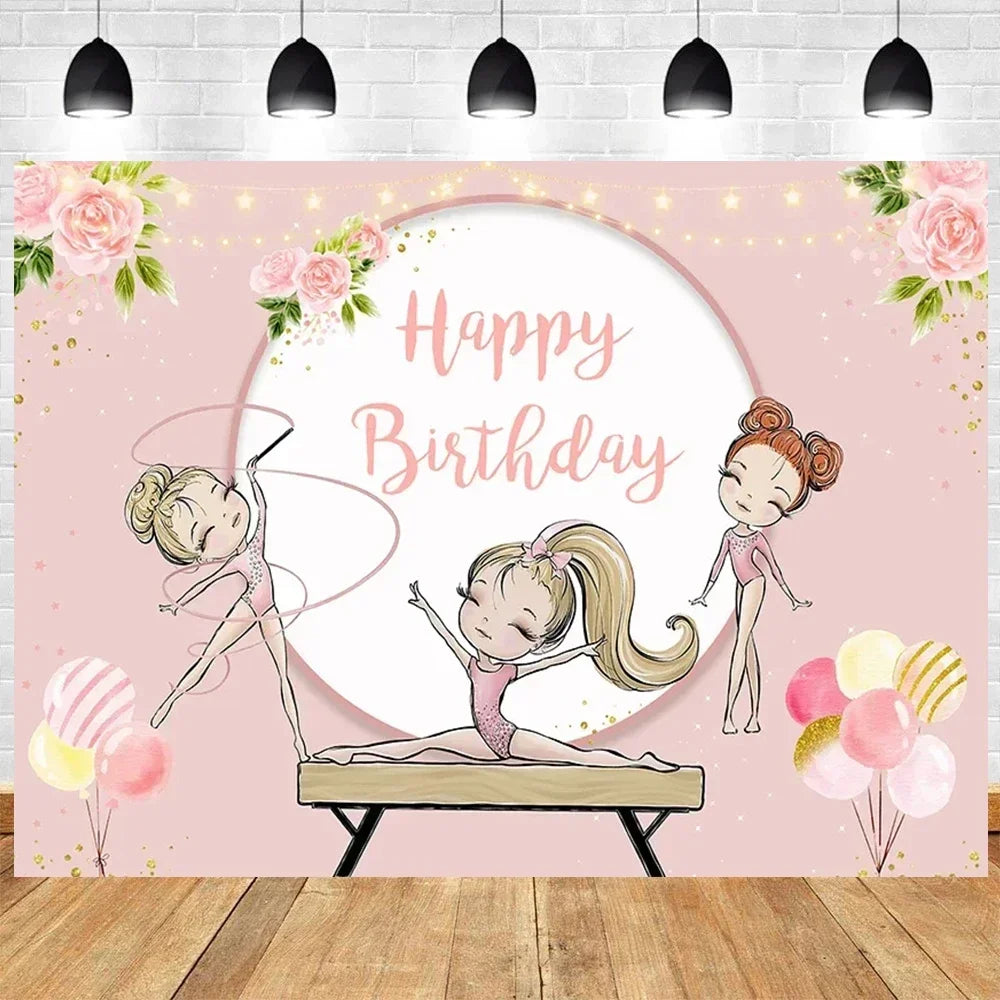 Let's Flip Athlete Gymnast Gymnastic Theme Jump Tumble Play Gymnast Rhythmic Gymnastic Girl Birthday Party Baby shower Backdrop