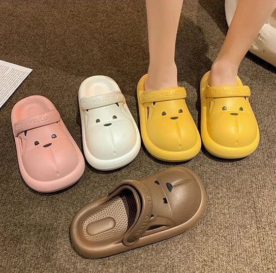 Shoes for Women 2025 Kawaii Cute Woman Slippers Round Toe Animal Cartoon Sandals Anime Slides Home Men Summer Mules House Indoor