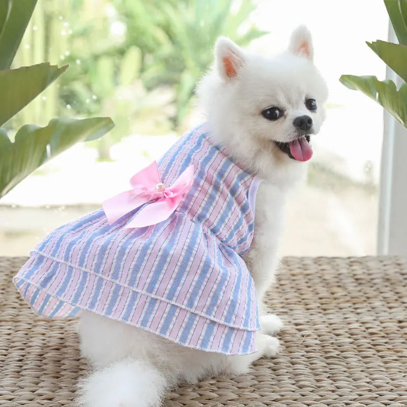 Pawfect Paws Summer Plaid Suspender Skirt Dress - Chic Pink Bow for Small Breeds like Chihuahua & Yorkie