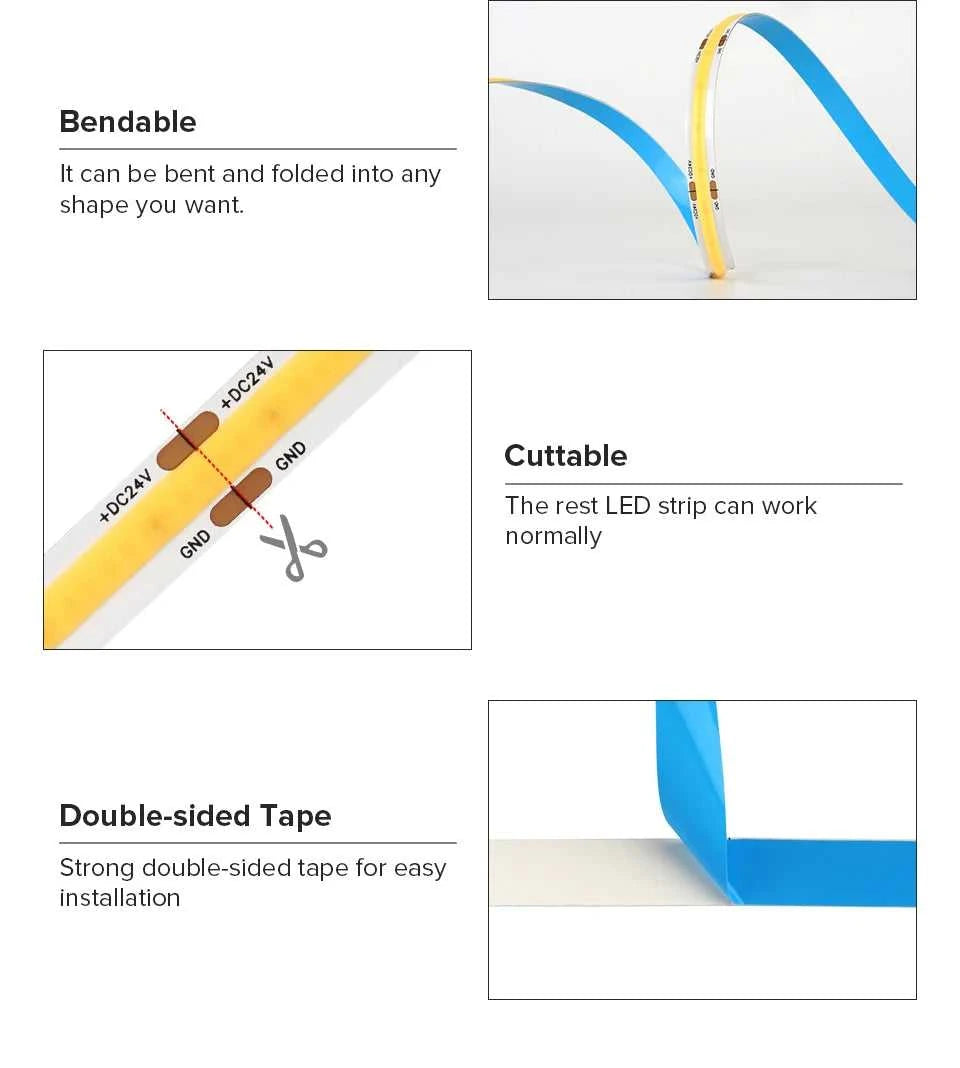 10m COB LED Strip 8/10mm 336 480 528 LED High Density Flexible FOB COB Strips RA90 2700k to 6000k White Linear Dimmable 12 24V The jack market .AU The jack market .AU Home $ 77 136:203324810#4000K Natural White;249:200006307#12v 480 leds;380:200746124