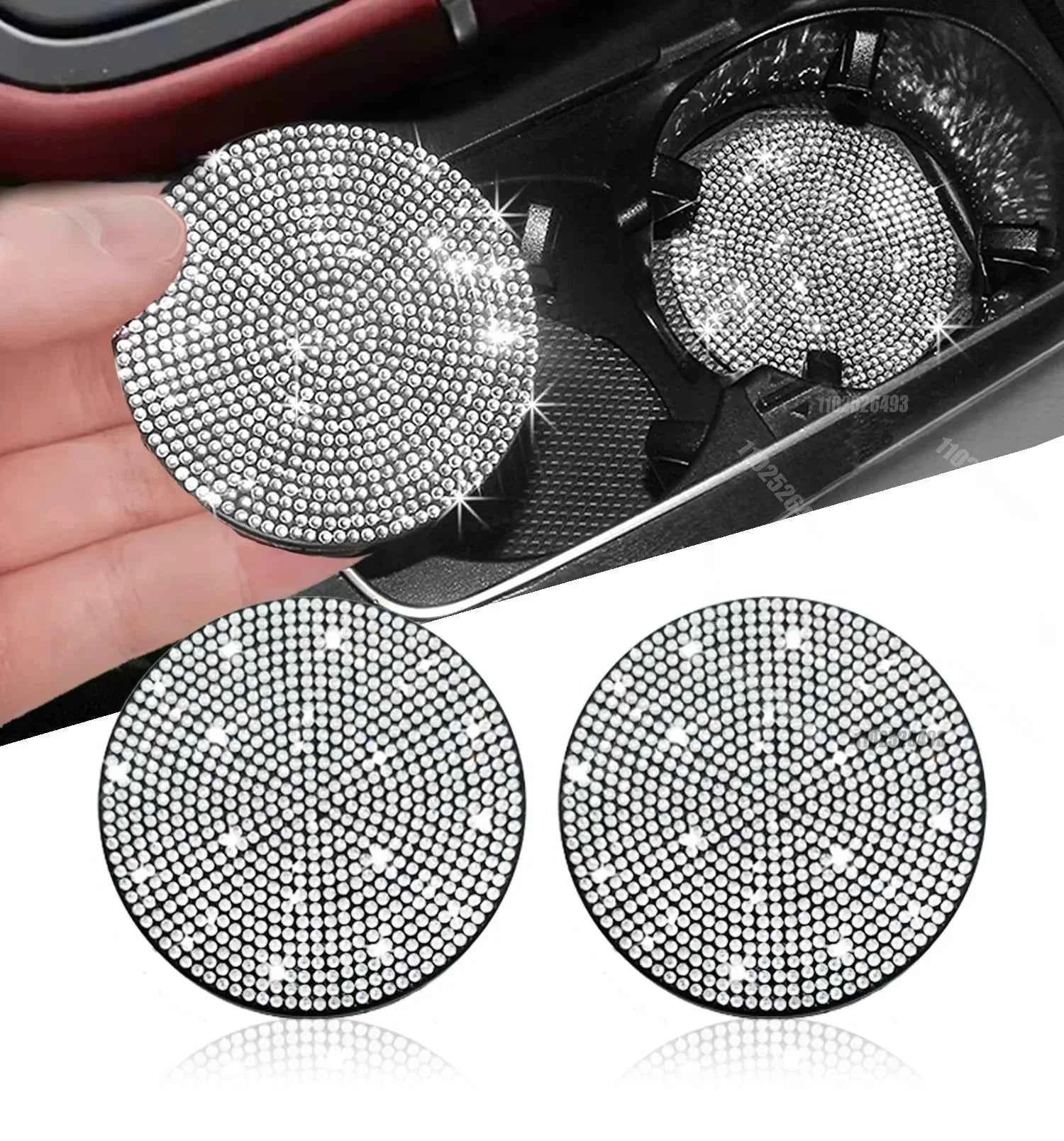 2Pcs Diamond Car Coaster Water Cup Slot Non-Slip Mat Bling Gadget Silica Pad Cup Holder Mat Auto Interior Decoration Accessories