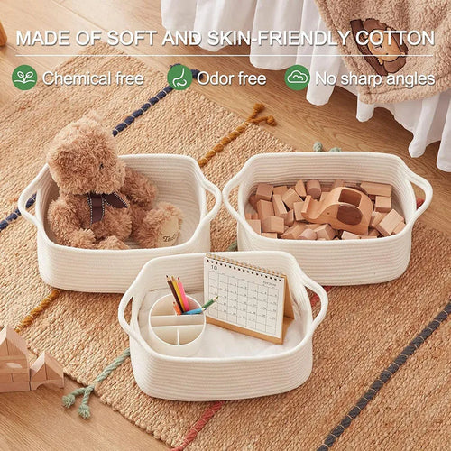 1pc Small Storage Baskets Woven Rope Bins Bathroom Closet Shelf Organizer Cube Box for Organizing Towels Baby Nursery Toy Basket