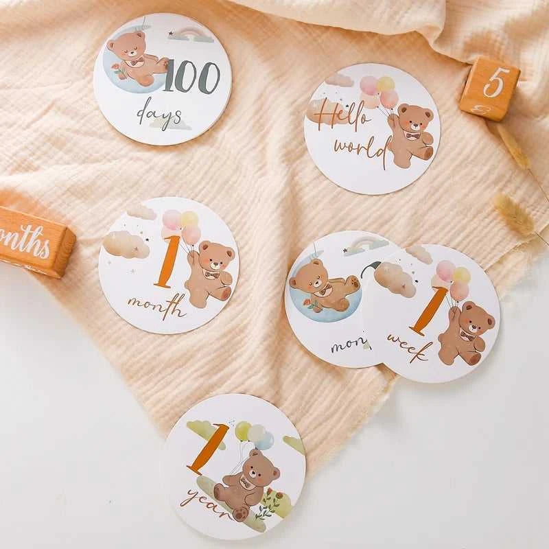 Baby Bear Milestone Number Monthly Memorial Cards Newborn Birthday Gifts Souvenir Newborn Birth Photo Photography Accessories