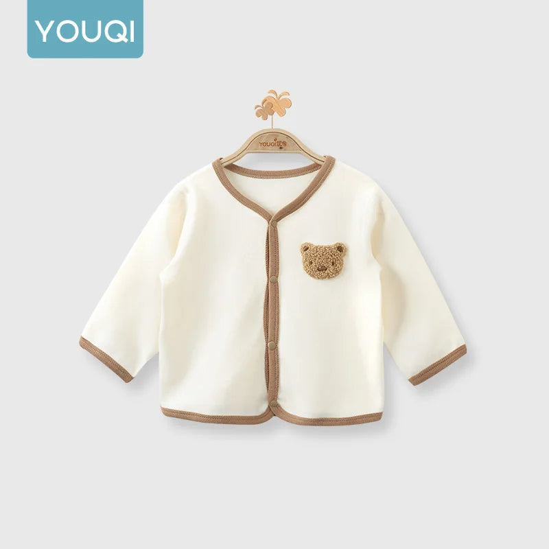 【Youqi】Chinese 0-2 Year Old Baby Cardigan Spring and Autumn Lightweight Infant Coat Long-Sleeve Home and Outdoor Seamless Stylish Autumn Wear