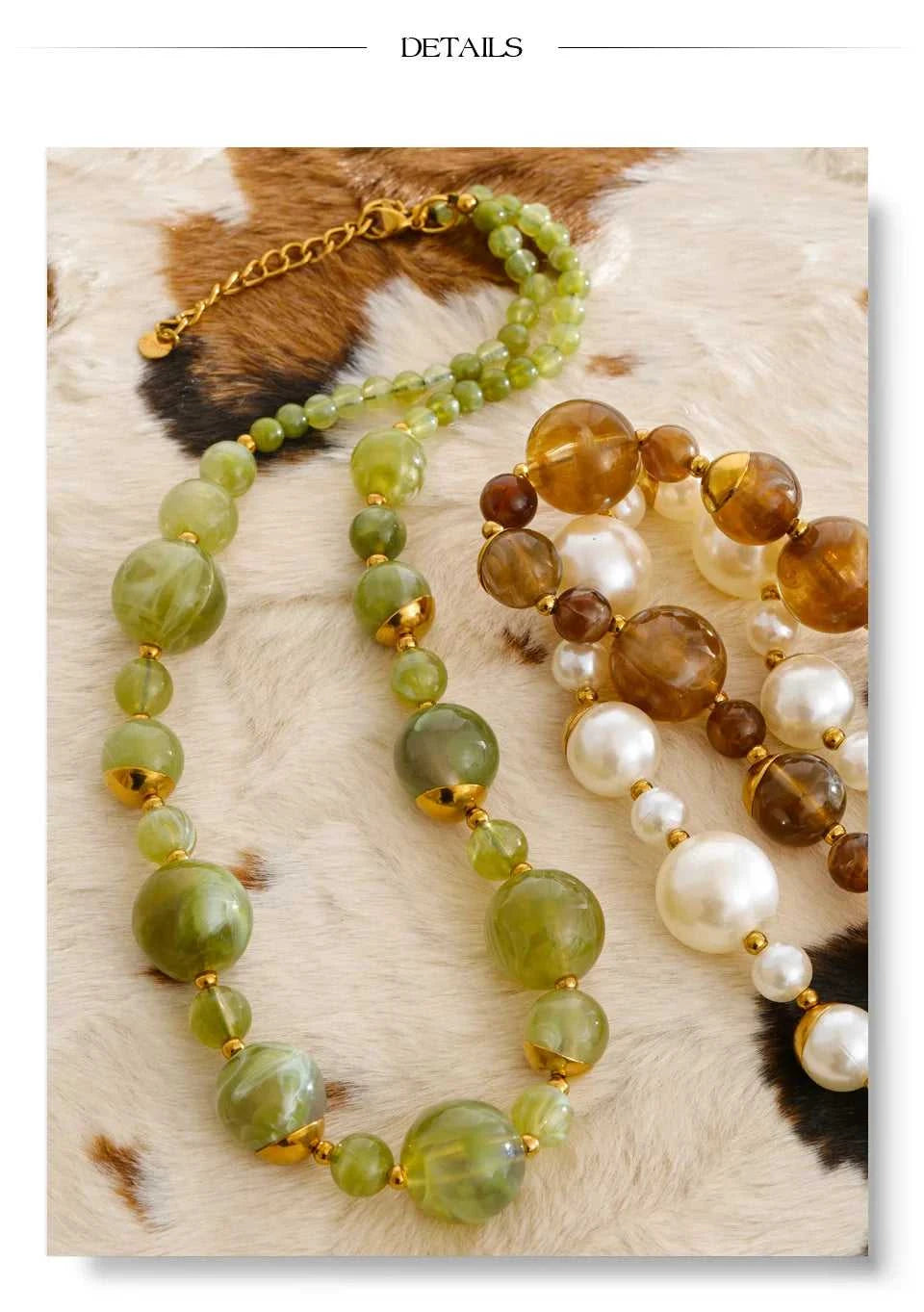 Yhpup New Arrivals Simulated Pearls Resin Acrylic Round Beads Chain Handmade Necklace Stainless Steel Trendy Jewelry Waterproof The jack market .AU The jack market .AU $ 54 200001034:2604813136#YH6980A Amber