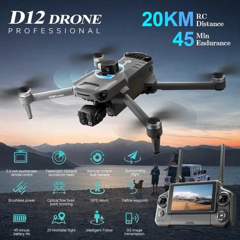 ZLL D12 Drone With 8K HD Camera Screen Remote GPS 360° Obstacle Avoidance 5G Wifi FPV Brushless Motor RC Dron Load capacity 500g The jack market .AU The jack market .AU Drones $ 452 14:193#D12-NO OAS