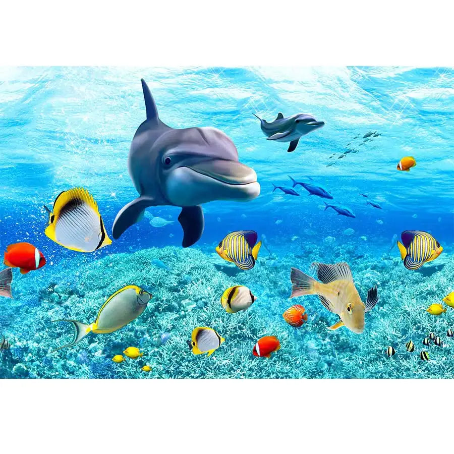Underwater World Dolphin Coral Seaweed Seabed Aquarium Theme Photography Background Children Birthday Party Decor Backdrop