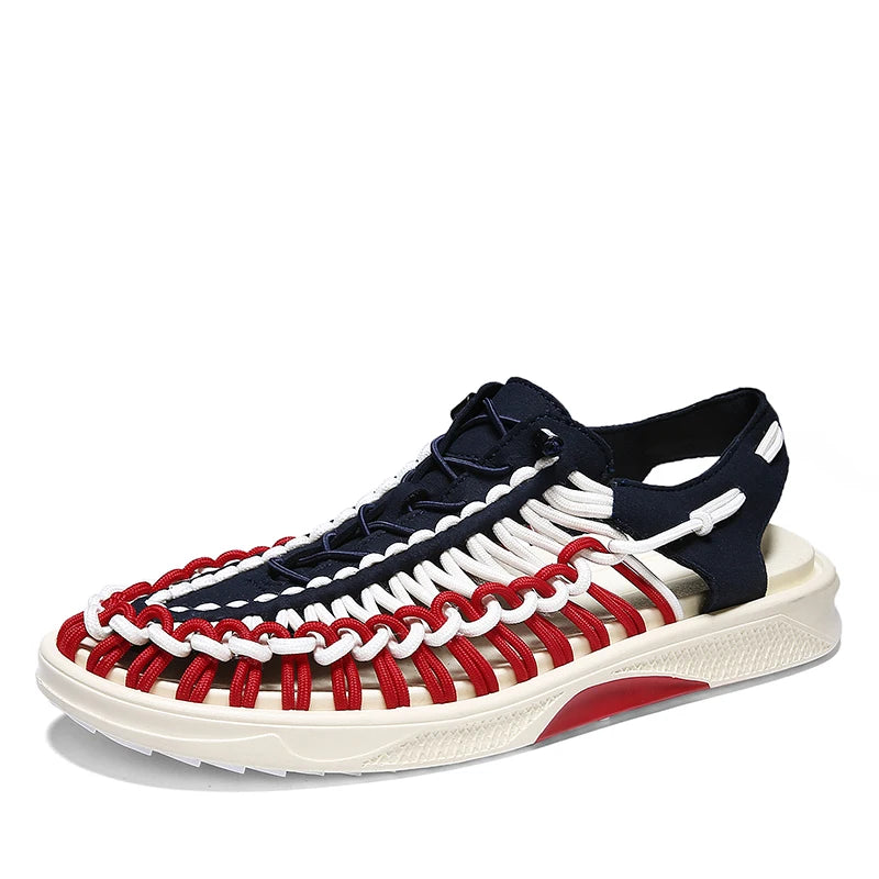 2023 Summer Men's  Sandals Lace Up Hand Woven Sandals Thick Soled Soft Non Slip Casual Shoes High Quality Couple Beach Shoes