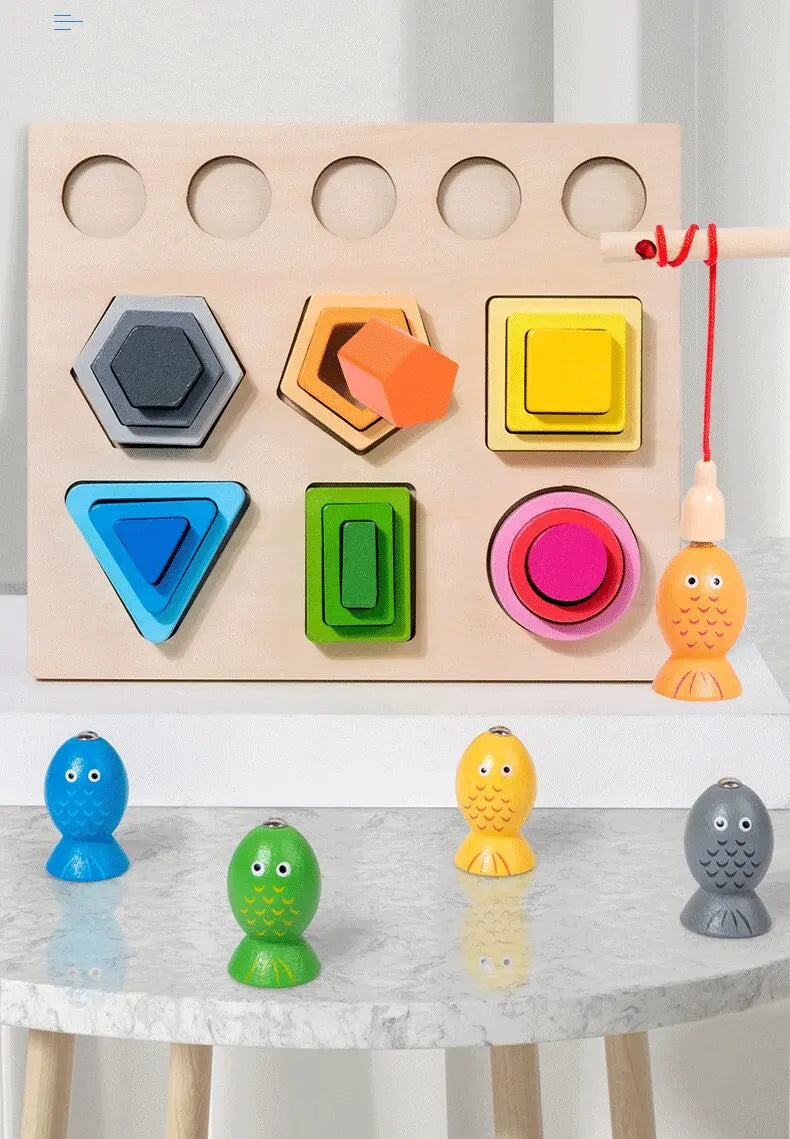 Montessori  Wooden Color Shape Cognitive Classification Matching Puzzle Children's Magnetic Fishing Learning Educational Toys