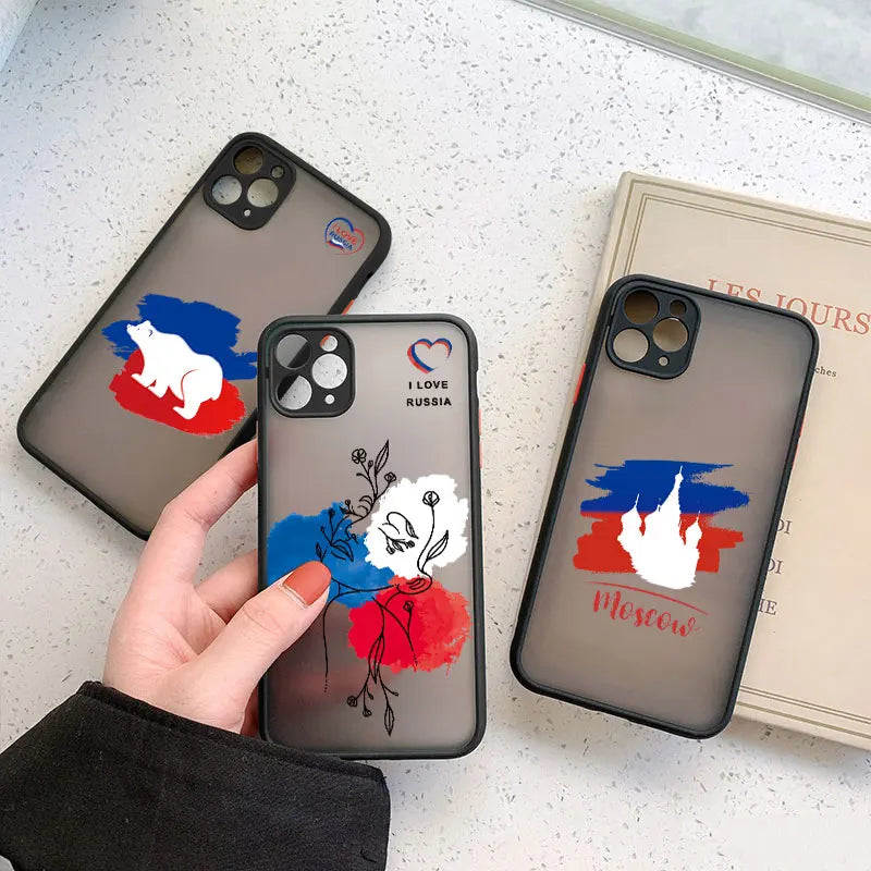 Fashion Russian Flags Emblem Phone Case for IPhone 16 15 12 11 13 14 Pro Max Mini X XR XS 7 8 Plus Russia Elements Cover Funda