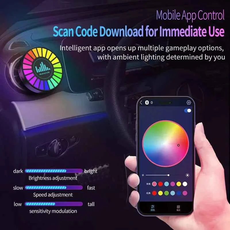 Car Music Rhythm Lamp Air Freshener RGB LED Strip Sound Control Voice Rhythm Atmosphere Light  256 Colors Option App Control