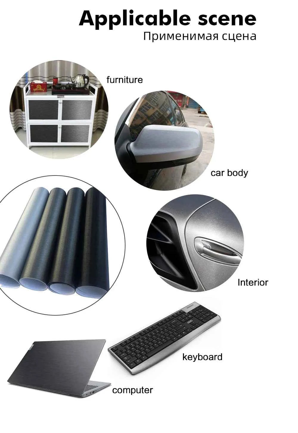 Vinyl Wrap Balck Brushed Aluminum Vinyl Wrap Film Waterproof PVC Car Wrap Air Release Grey Matt Brushed Computer Car Accessories