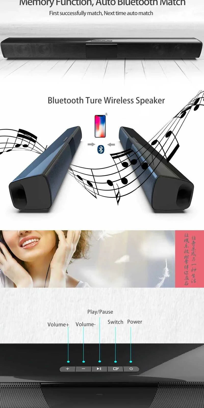 40W Soundbar TV Portable Bluetooth-compatible Speaker Sound Bar Wireless Column Home Theater Sound System RCA AUX For TV PC The jack market .AU The jack market .AU Accessories Electronics $ 95 14:347#BS28A 330x50x50mm
