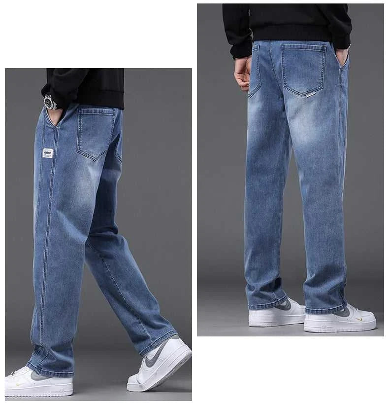 Autumn Winter Blue Jeans Men Drawstring Elastic Waist Cotton Cargo Denim Pants Work Fashion Thick Trousers Male Plus Size M-4XL The jack market .AU The jack market .AU Men Fashion $ 48 14:193#Black;5:361386#M(27-28)