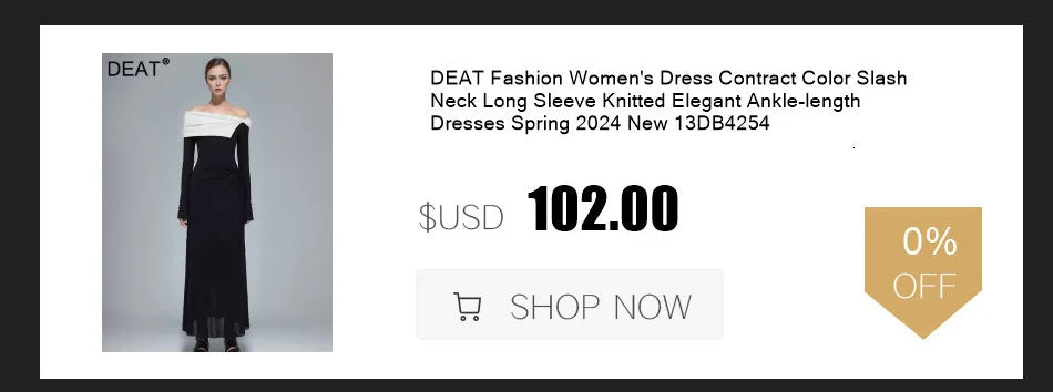 DEAT Women's Slim Dress with Diamond Folds & Zipper - Sleeveless Round Collar Summer Style